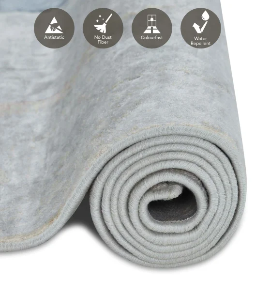 Cream and Blue Abstract Pattern  Viscose Carpet, 200x290 cm