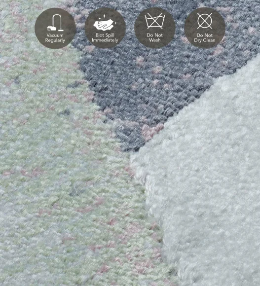 Cream and Blue Abstract Pattern  Viscose Carpet, 200x290 cm