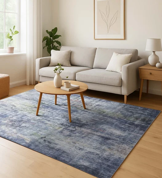 Blue Abstract Pattern  Viscose Carpet, 200x290 cm