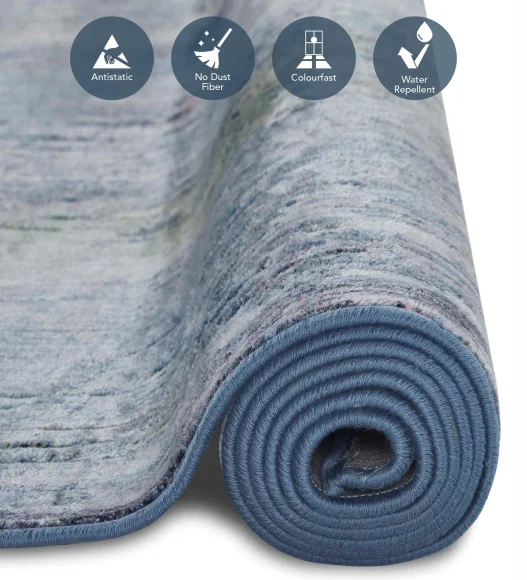 Blue Abstract Pattern  Viscose Carpet, 200x290 cm
