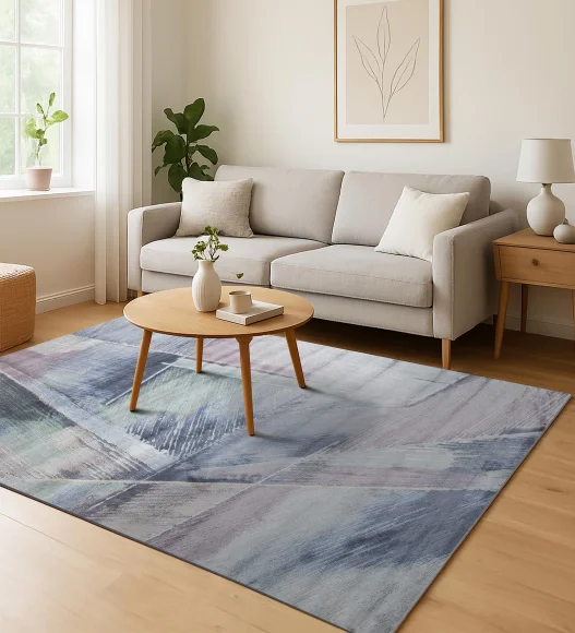 Blue and Pink Abstract Pattern  Viscose Carpet, 200x290 cm