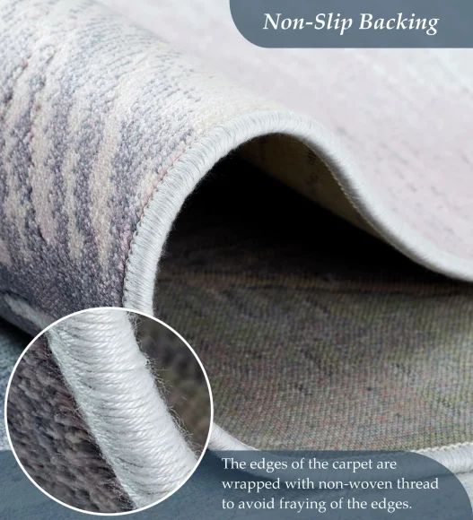 Blue and Pink Abstract Pattern  Viscose Carpet, 200x290 cm