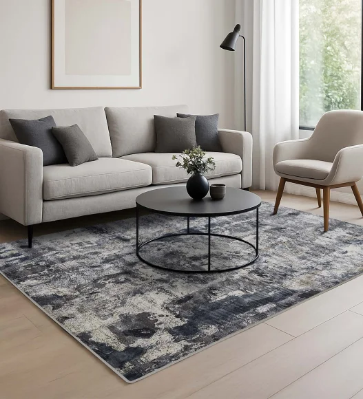Blue and Grey Abstract Pattern  Viscose Carpet, 200x290 cm