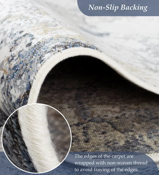 Blue and Grey Abstract Pattern  Viscose Carpet, 200x290 cm