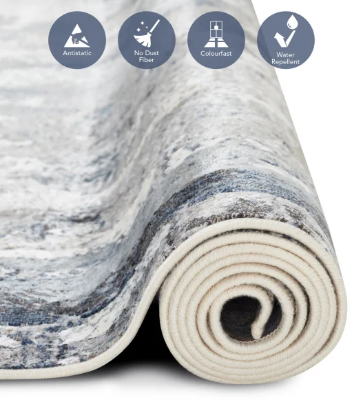 Blue and Grey Abstract Pattern  Viscose Carpet, 200x290 cm