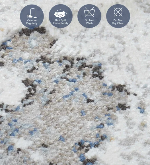 Blue and Grey Abstract Pattern  Viscose Carpet, 200x290 cm