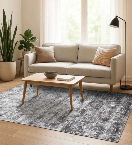 Grey Classical Pattern  Viscose Carpet, 200x290 cm