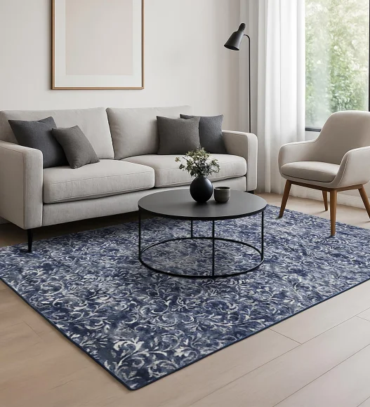 Blue Classical Pattern  Viscose Carpet, 200x290 cm