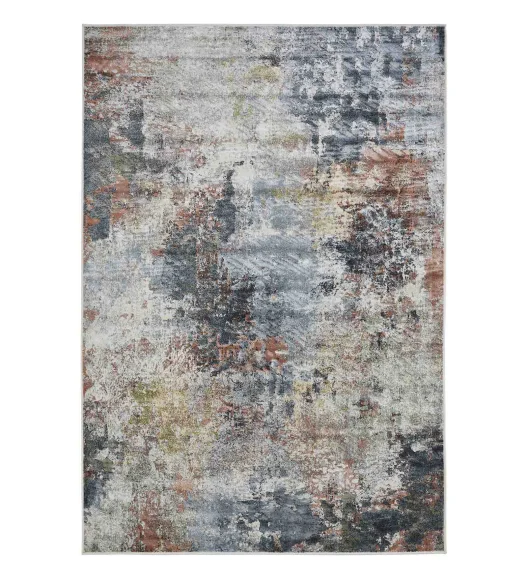 Blue and Cream Abstract Pattern  Viscose Carpet, 200x290 cm