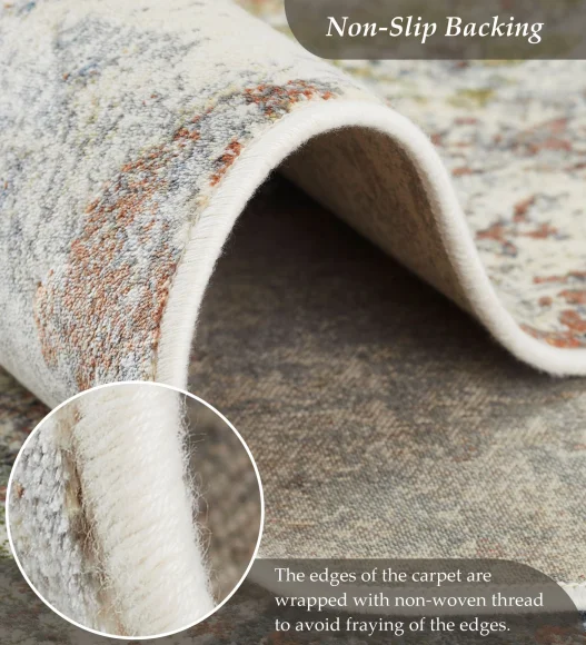 Blue and Cream Abstract Pattern  Viscose Carpet, 200x290 cm