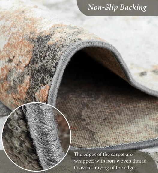 Cream and Grey Abstract Pattern  Viscose Carpet, 200x290 cm