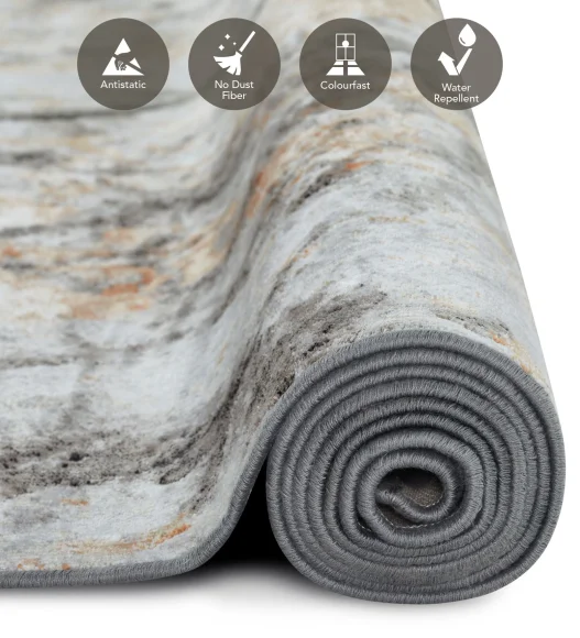 Cream and Grey Abstract Pattern  Viscose Carpet, 200x290 cm