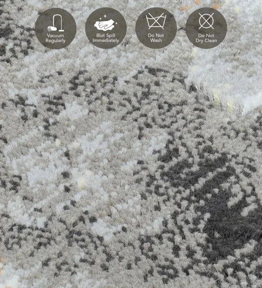 Cream and Grey Abstract Pattern  Viscose Carpet, 200x290 cm