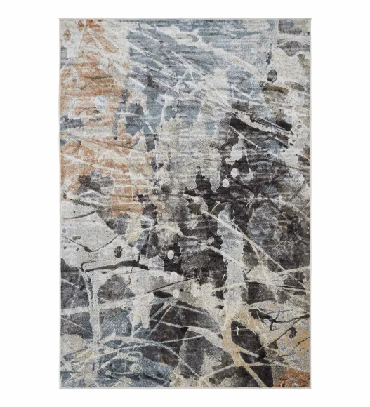 Charcoal and Blue Abstract Pattern  Viscose Carpet, 200x290 cm