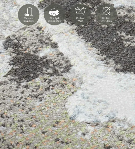 Charcoal and Blue Abstract Pattern  Viscose Carpet, 200x290 cm
