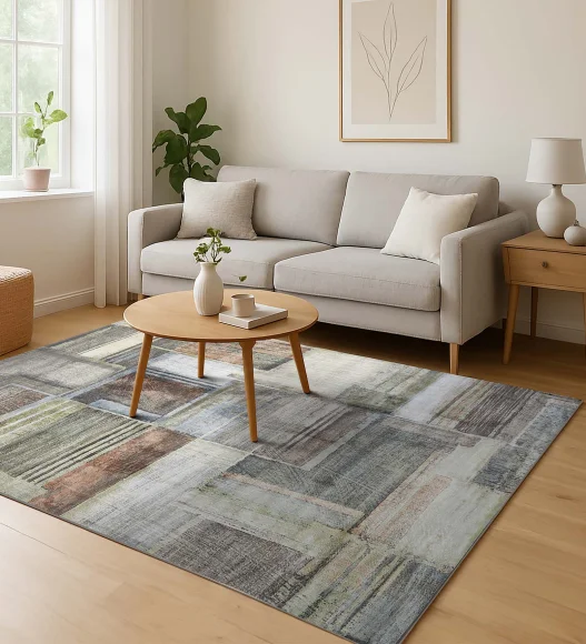 Olive and Rust Abstract Pattern  Viscose Carpet, 200x290 cm