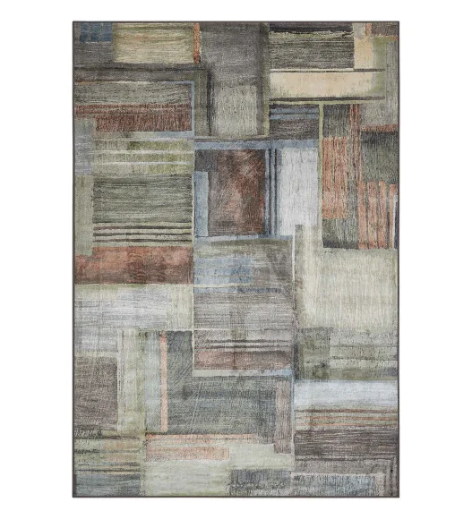 Olive and Rust Abstract Pattern  Viscose Carpet, 200x290 cm