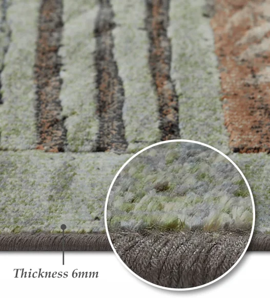 Olive and Rust Abstract Pattern  Viscose Carpet, 200x290 cm