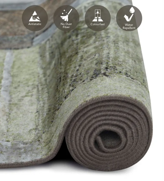 Olive and Rust Abstract Pattern  Viscose Carpet, 200x290 cm