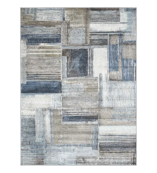 Blue and Brown Abstract Pattern  Viscose Carpet, 200x290 cm