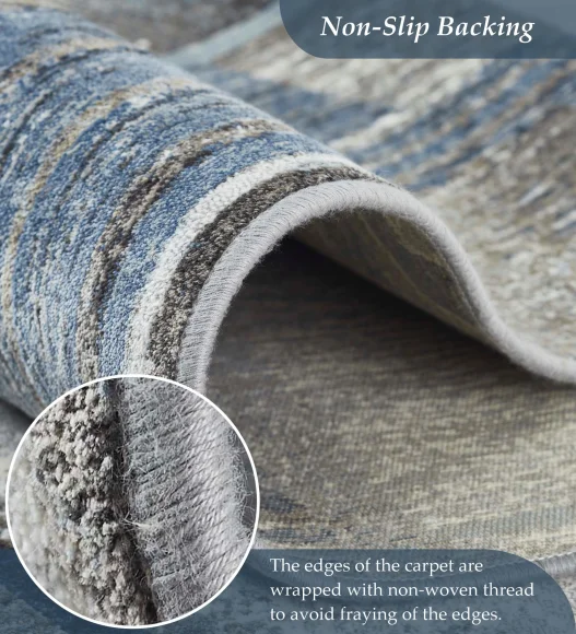 Blue and Brown Abstract Pattern  Viscose Carpet, 200x290 cm