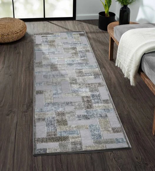 Genova Geometric Runner Blue and Brown