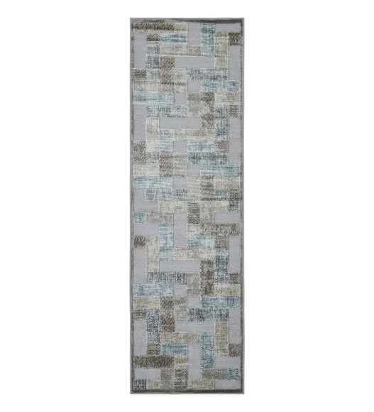 Genova Geometric Runner Blue and Brown