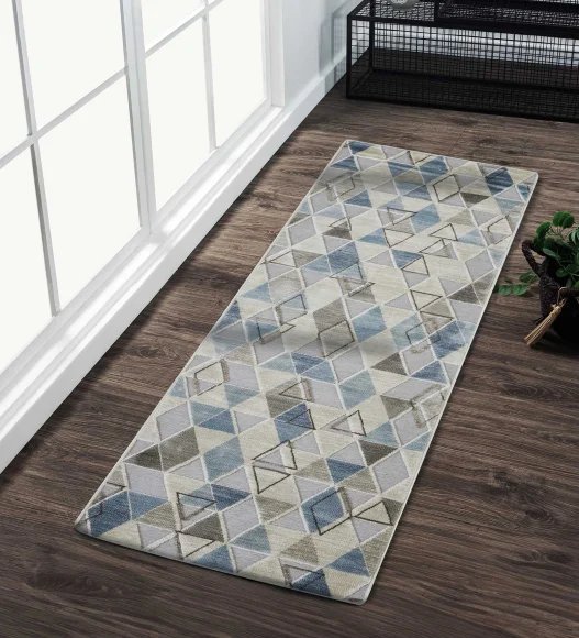 Genova Geometric Runner Cream and Blue