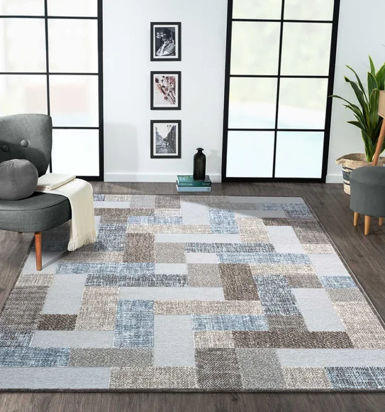 Genova Geometric Carpet Blue and Brown