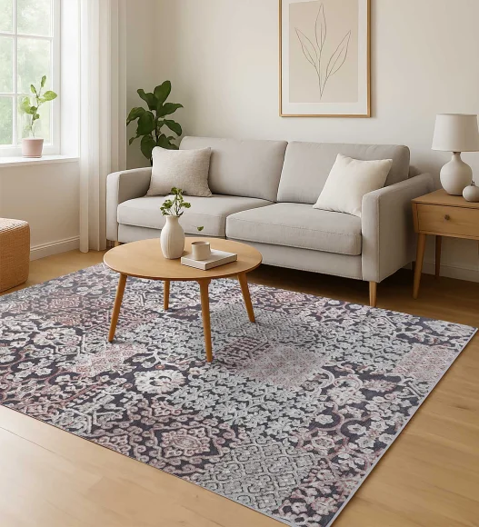 Cream and Grey Classical Viscose Carpet,200x290 cm