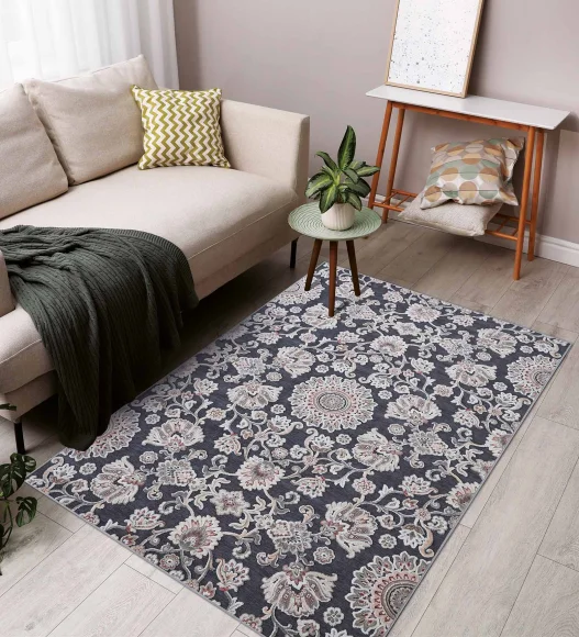 Grey and Cream Classical Viscose Carpet,200x290 cm