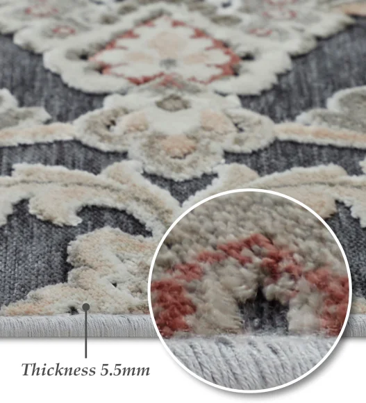 Grey and Cream Classical Viscose Carpet,200x290 cm