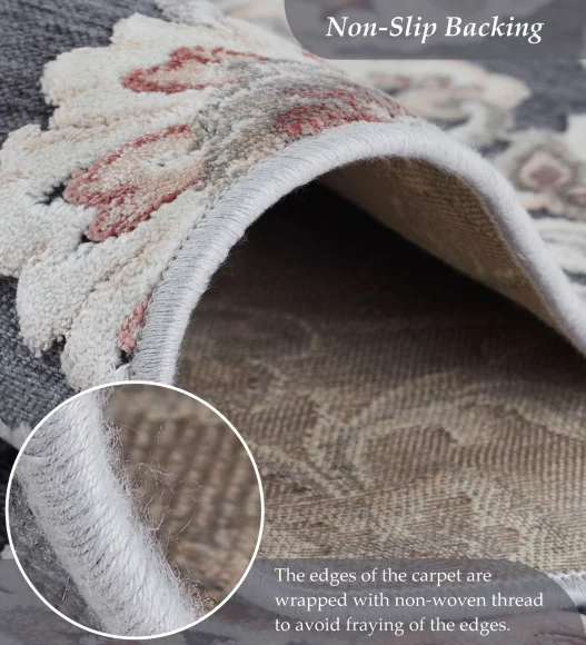 Grey and Cream Classical Viscose Carpet,200x290 cm