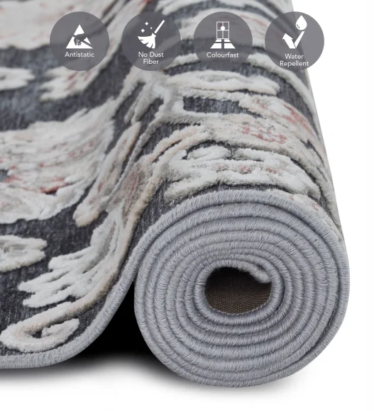 Grey and Cream Classical Viscose Carpet,200x290 cm