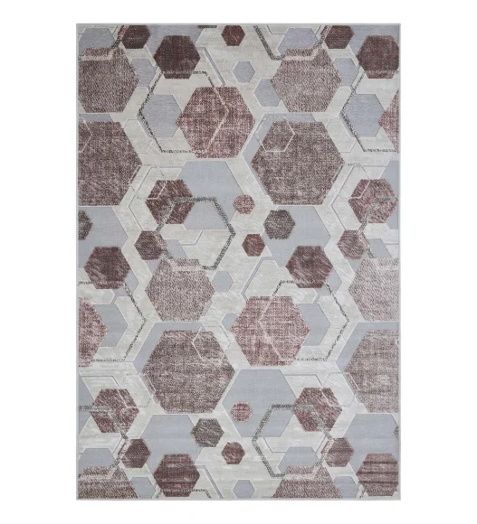 Brown and Grey Geometric Viscose Carpet,200x290 cm