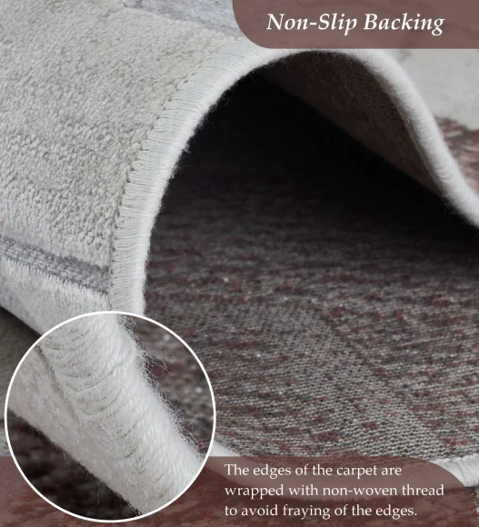 Brown and Grey Geometric Viscose Carpet,200x290 cm