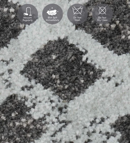 Cream and Grey Mororccan Viscose Carpet,200x290 cm