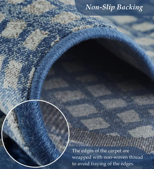 Cream and Blue Mororccan Viscose Carpet,200x290 cm