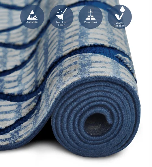 Cream and Blue Mororccan Viscose Carpet,200x290 cm