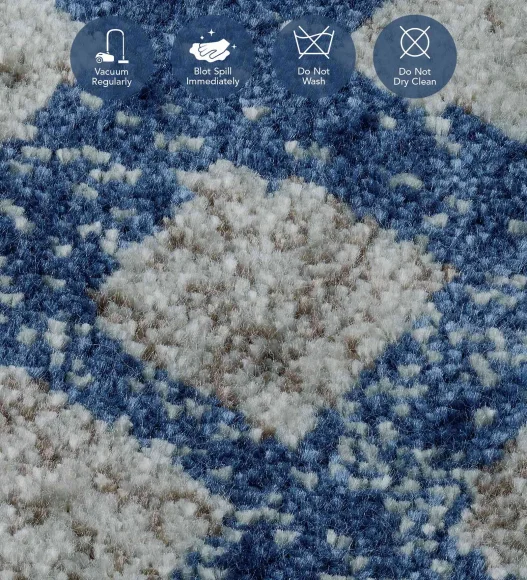 Cream and Blue Mororccan Viscose Carpet,200x290 cm
