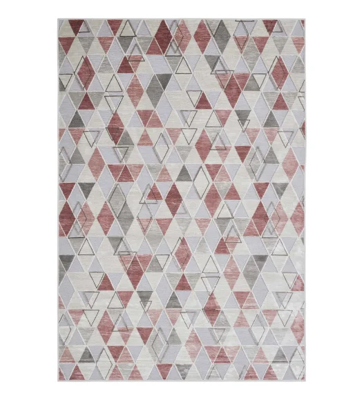 Cream and Red Geometric Viscose Carpet,200x290 cm