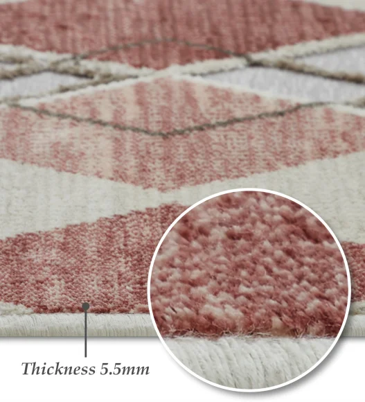 Cream and Red Geometric Viscose Carpet,200x290 cm