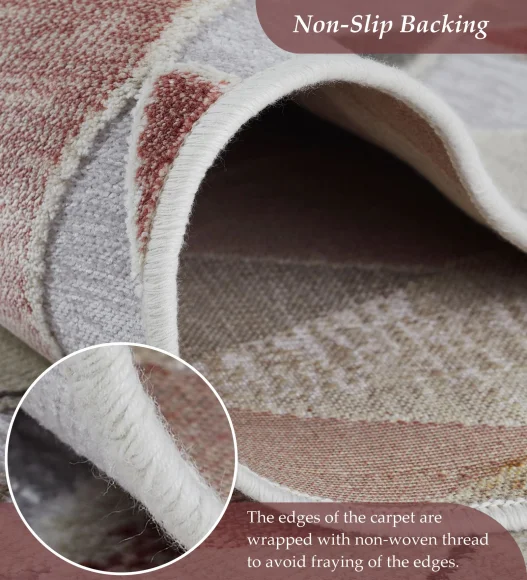 Cream and Red Geometric Viscose Carpet,200x290 cm