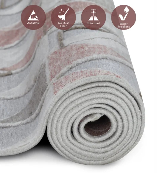 Cream and Red Geometric Viscose Carpet,200x290 cm