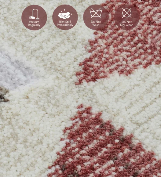 Cream and Red Geometric Viscose Carpet,200x290 cm