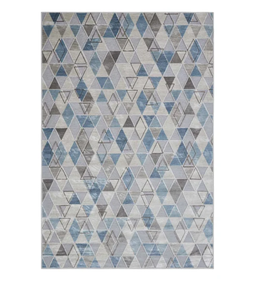 Cream and Blue Geometric Viscose Carpet,200x290 cm