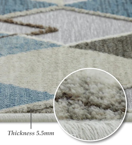Cream and Blue Geometric Viscose Carpet,200x290 cm