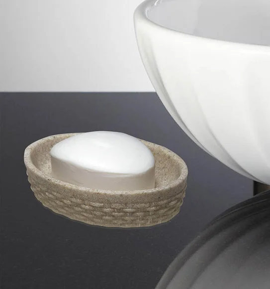 Alvina Polyresin Wicker Soap Dish Cream