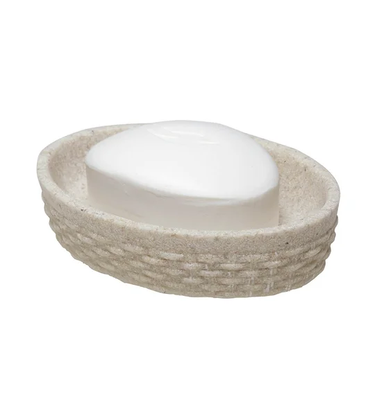 Alvina Polyresin Wicker Soap Dish Cream