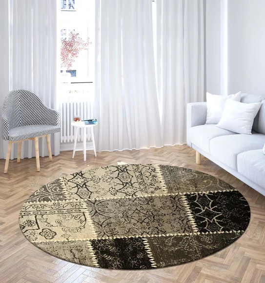 Genious Round Machine Made Carpet Grey